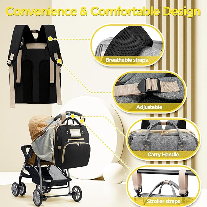 6 in 1 Diaper Bag Backpack with Pad Shower Gifts Travel Bags for Registry Search Boys Girls Bags Newborn Essentials Accessories Stuff Unisex Dad Mom Mens