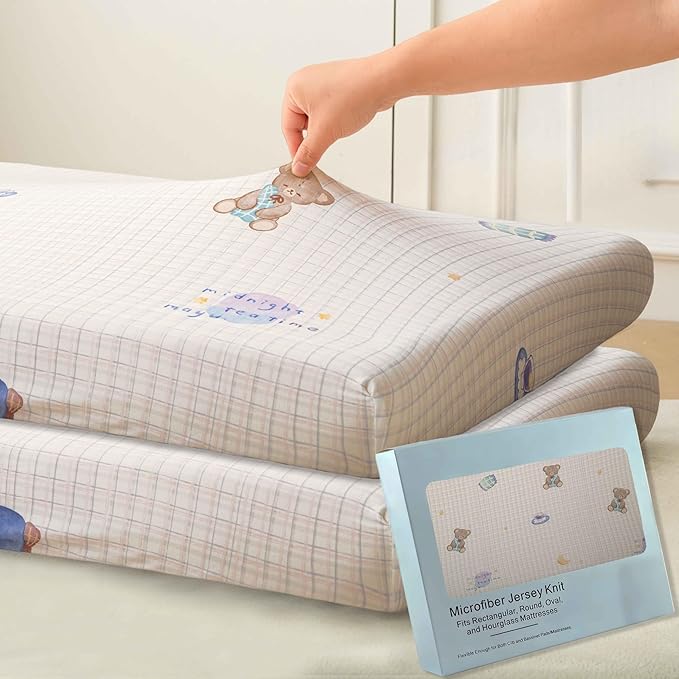 SDY Jersey Crib Sheets for Baby Girls,52"x28"X8", Pink Kawaii Bear Standard Oval/Retangle Crib Mattress Sheets for Toddler,Super Soft Breathable