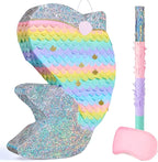 WERNNSAI Dolphin Piñata for Girls - Mermaid Princess Birthday Decorations Dolphin Pinata for Kids Under the Sea Girl Party Game Supplies with Blindfold and Bat (12.5" x 16.5" x 3")