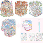 4 Sets Big 3D Sticker Scenes DIY Craft Kit – Build Your Own Miniature Rooms Stickers Book(Museum/Ski Resort/Amusement Park/Aquarium) for Kids & Adults, Creative Craft Kit for Gifts