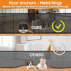 Retractable Baby Gates - 200" Extra Wide Retractable Dog Gate, 42" Extra Tall Mesh Gate Pet Gate with Support Rods, Long Child Safety Gate for Stairs Doorways Indoor Outdoor Large Openings - Black