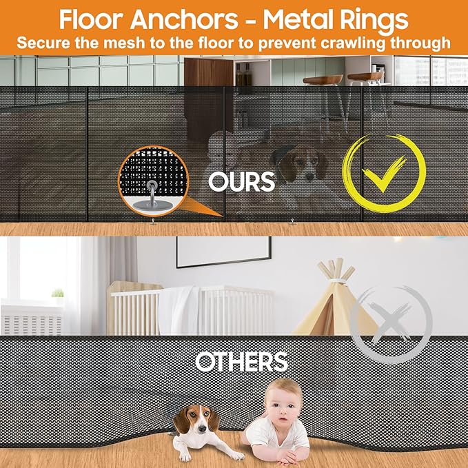 180" Extra Wide Retractable Baby Gates for Large Openings, 42" Extra Tall with Support Rods, Prevent Crawling, Mesh Dog/Pet Gate for Stairs/Doorways, Indoor/Outdoor Use