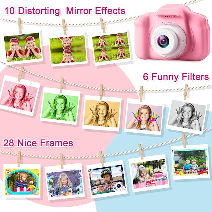 GKTZ Toys for Girls Age 3-8, Kids Camera Digital Video Toddler Camera Children Camcorder Birthday Gifts for 3 4 5 6 7 8 Year Old Girls with 32GB SD Card