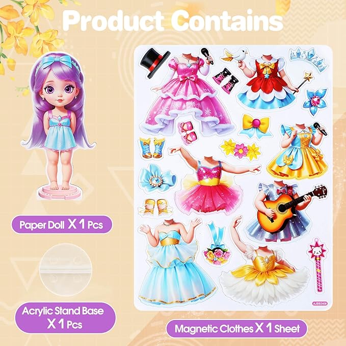 Magnetic Dress Up Dolls,Paper Dolls for Girls Ages 4-10,DIY Princess Magnetic Dress-Up Doll Pretend Play Set, Great for Girl Birthday (Joy)