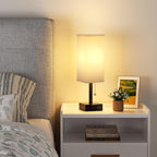 Gray Small Bedroom Lamp - 3 Color Temperature 3000K 5000K 4000K Bedside Lamp, Pull Chain Control, USB A and C Charging Ports, Black Base, for Kids Office Dorm, Bulb Included