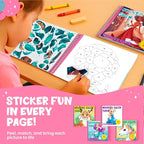 BulbaCraft 4Pcs Sticker Paint Books for Girls - Sticker Books by Number with Mermaids, Princesses, Animals and Horses - Coloring Activity for Kids