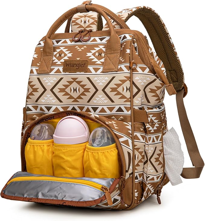 Wrangler Aztec Backpack Multifunction Baby Travel Bag with Changing Pad, Stroller Straps and Pacifier Case WG2204-91103TN
