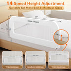 Bed Guard Rail for Toddlers - 47" Adjustable Heights & Folding up Portable Bed Railing for Baby - Toddler Bed Rails Guard for Crib, Twin, Bunk,Full Size, Queen & King Bed (White)