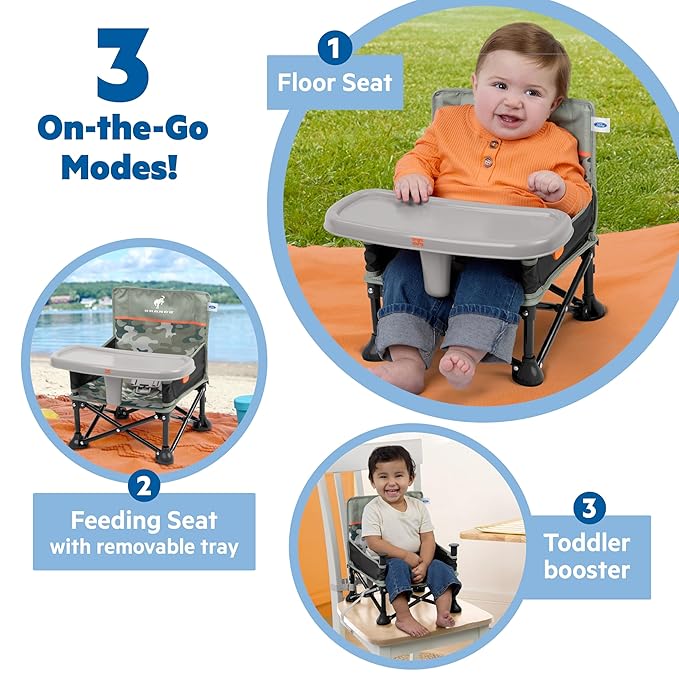 Ford Bronco Pop 'N Sit Portable Booster Chair by Bright Starts, Floor Seat, Indoor/Outdoor Use, Compact Fold, Camo Print, 6 Mos - 3 Yrs