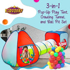 Kids Play Tent with 50 Balls – 3-Piece Tunnel & Ball Pit Combo – Indoor/Outdoor Pop-Up Set with Mesh Panels & Carry Bag
