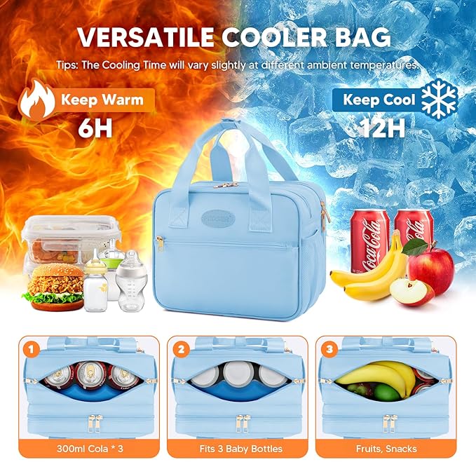 PIIOSER Breastmilk Cooler Bag with Ice Pack, Compatible with Wearable Breast Pumps & Accessories - Portable Pumps Carrying Case for Nursing & Working Moms, Blue