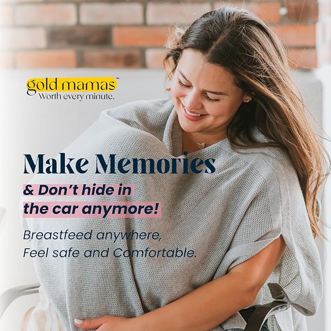 100% Cotton - Breathable Nursing Cover Up for Breastfeeding - Privacy Nursing Covers - Breastfeeding Must Haves - Ponchy by Gold Mamas - Versatile Nursing Shawl for Baby Feeding (Gray)