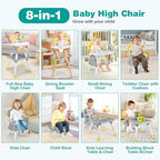 BABY JOY Baby High Chair, 8 in 1 Convertible Highchair for Babies & Toddlers | Booster Seat | Table and Chair Set | Building Block Table | Toddler Chair with Safety Harness, Removable Tray (Yellow)
