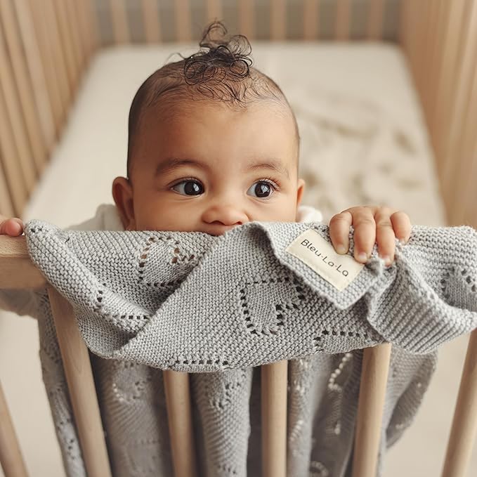 Heirloom Knit Heart Receiving Unisex Blanket for Boys and Girls - 100% Luxury Cotton Baby Blanket - Soft Warm Swaddle Receiving Blanket for Newborns Infants & Toddlers (Dove Grey)