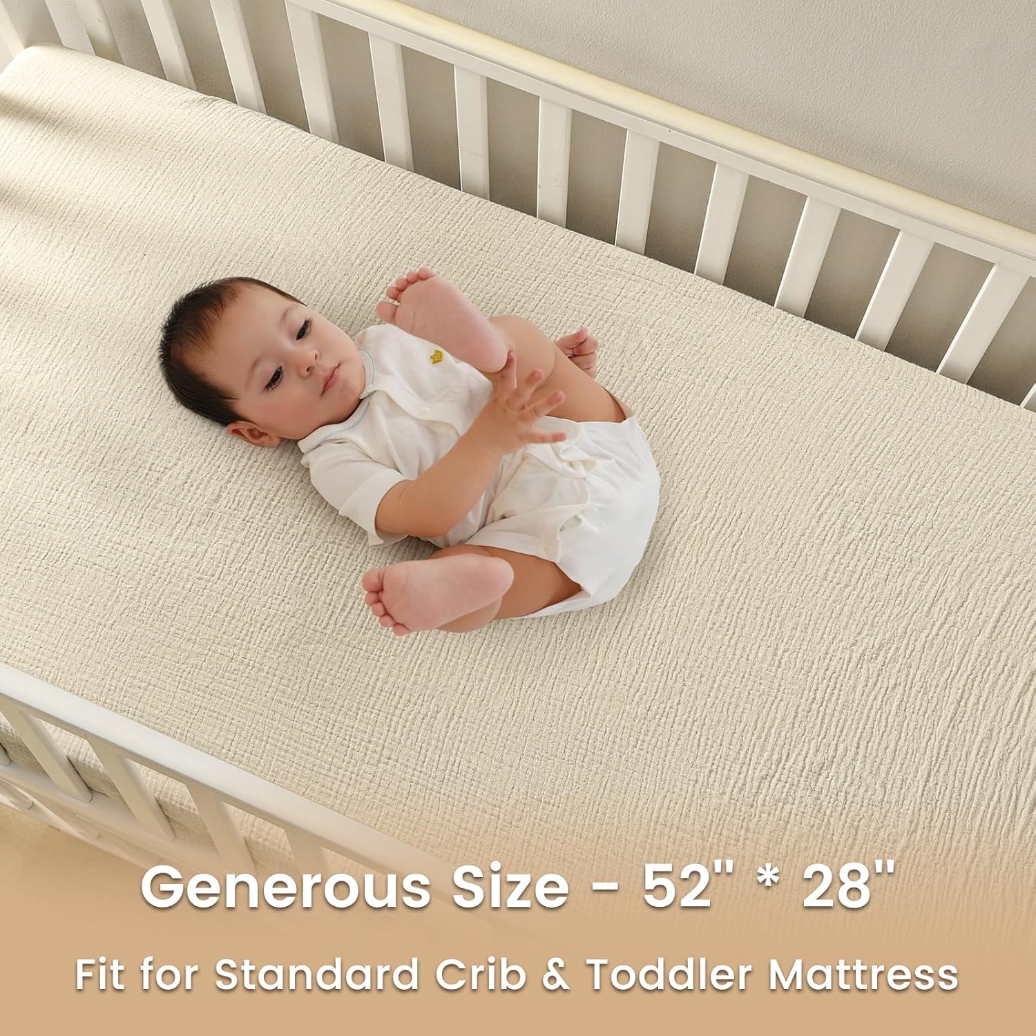 david's kids Muslin Crib Sheets for Boys Girls, 2 Pack 100% Cotton Soft Breathable Fitted Baby Sheet Set, 28x52 Inch Fits Standard Crib and Toddler Mattresses, Oat Milk & Sage Green