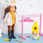 Civaner 11 Pcs Doll Garment Rack with Wooden Clothes Hanger for 18 Inch Girl Doll Clothes Mini Hangers Wardrobe Furniture Accessories for Dollhouse Baby Shower Supplies (Pink)