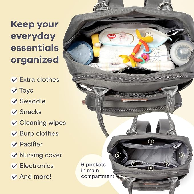RUVALINO Diaper Bag Backpack, Multifunction Travel Back Pack Maternity Baby Changing Bags, Large Capacity, Waterproof and Stylish, Iron Gray