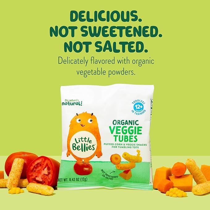 Little Bellies Organic Veggie Tubes Toddler Snack (Pack of 7 x 0.42 oz Individual Packs)