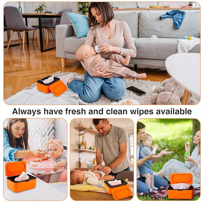Baby Wipes Dispenser, Wipe Holder for Baby & Adult,Keeps Wet Tissue Fresh, Non-Slip Wipes Case,Easy Open & Close， Flushable Wipe Container with Sealing Design Lid