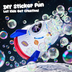 Rocket Bubble Machine for Kids with Lights, 360° Rotating Bubble Blower Toy with 10 Refill Solutions, Bubble Maker for Toddlers, Fun Outdoor Party Gift for Boys & Girls Blue