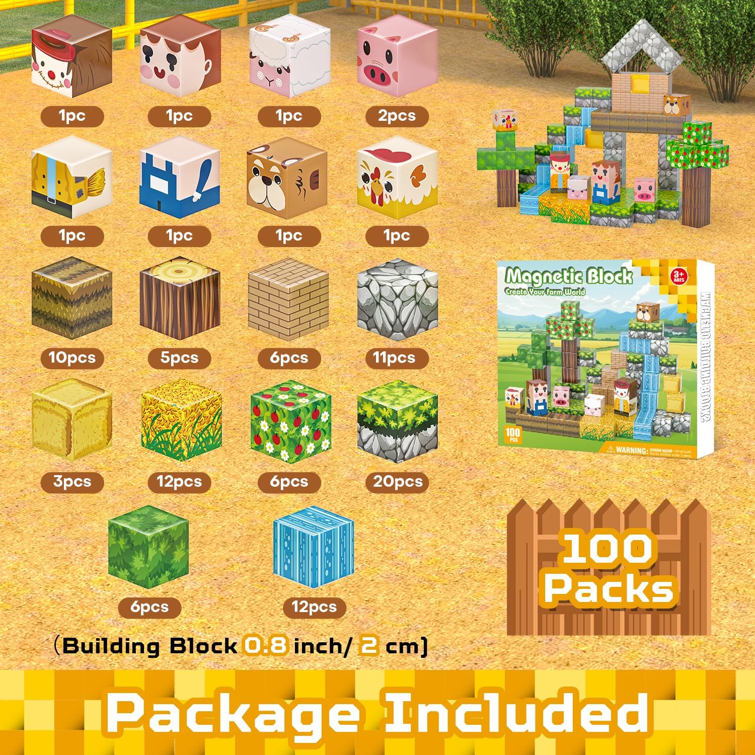 Magnetic Blocks, 100PCS 0.8" Magnetic Building Blocks, Magnet Cubes for Kids, STEM Sensory Toys for Toddlers Boys Girls Ages 3-12 Years Old Christmas Birthday Gifts