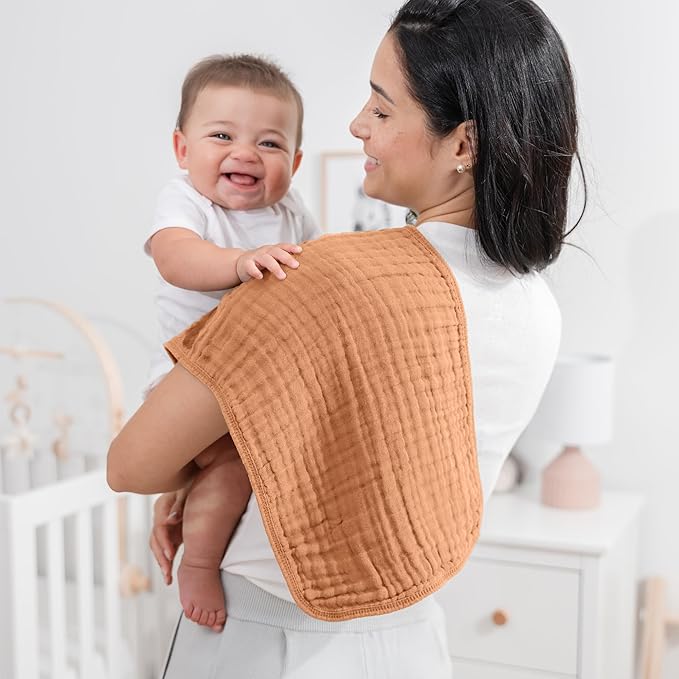 Comfy Cubs Muslin Burp Cloths 20" x 10", Pack of 10 - Large, 6-Layer, Ultra Absorbent 100% Cotton for Baby Drool and Messes - Soft, Safe & Gentle Baby Burp Cloths for Boys & Girls - Caramel