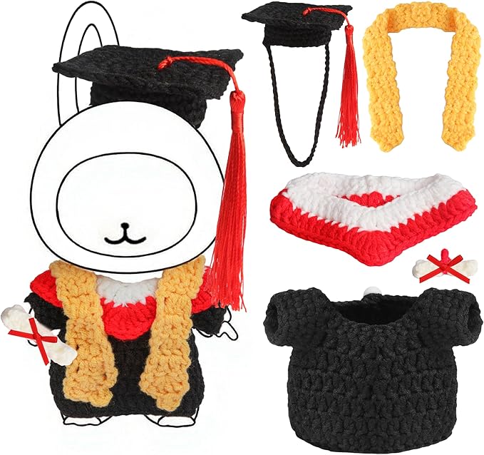 Handmade Clothes for 17cm Doll - Knitting Wool Dolls Graduation Gown Set - Premium Handcrafted Crochet Dolls Outfit with Complete Accessories (No Doll)