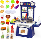 Kitchen Set for Toddler with Sound and Light，Pretend Cooking Food Set,Kids Kitchen Playset，Play Sink with Running Water and Electronic Induction Stove，Kitchen Accessories (Lyons Blue Kitchen)