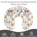 Floral Nursing Pillow Cover, Breastfeeding Pillow Slipcover for Baby Girls, Soft Snug Fits On Newborn Feeding Pillow Case