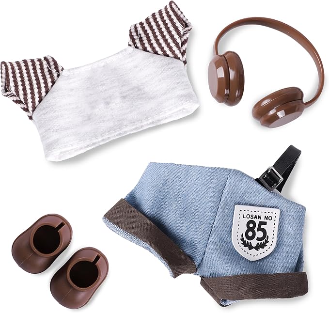 Clothes for 6.7in/17cm Doll, Set of 4 Cute Doll Accessories Includes Doll Hat+T-Shirt+Bib Pants+Shoes Set Premium Fashion Outfit for Collectors Unique Gift (Style B)