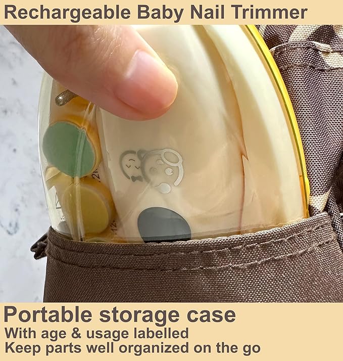 Rechargeable 22 in 1 Baby Nail Trimmer, Usage Labeled Case, 13 Extra Replacement Tools, Royal Angels Electric Nail File with LCD Display, Newborn Toddler Nail Care Clipper Kit (Rechargeable, Mango)