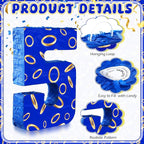 Number 5 Blue and Golden Rings Piñata for Kids Birthday Cartoon Theme Small Piñata with Blindfold Stick Confetti for Fiesta Cinco De Mayo Party Decor, 15.8 x 11 x 2.8 Inch