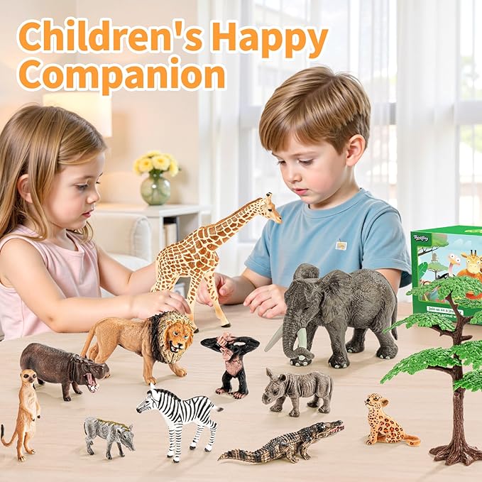 12PCS Realistic Safari Animals Figures Learning Toys Set, Large African Animal Toys, Wild Zoo Animal Toys, Educational Playset Toys for Boys Girls, Birthday Gift for Toddlers Kids
