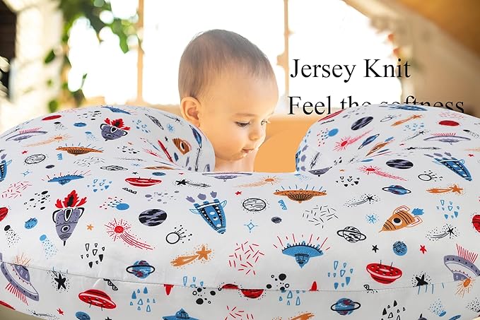 Nursing Pillow Cover Set 3 Pack Nursing Pillow Slipcovers for Moms Breastfeeding Moms, Ultra-Soft Stretchy Fit Standard Nursing Pillows Rocket Satellite,Car & Bus