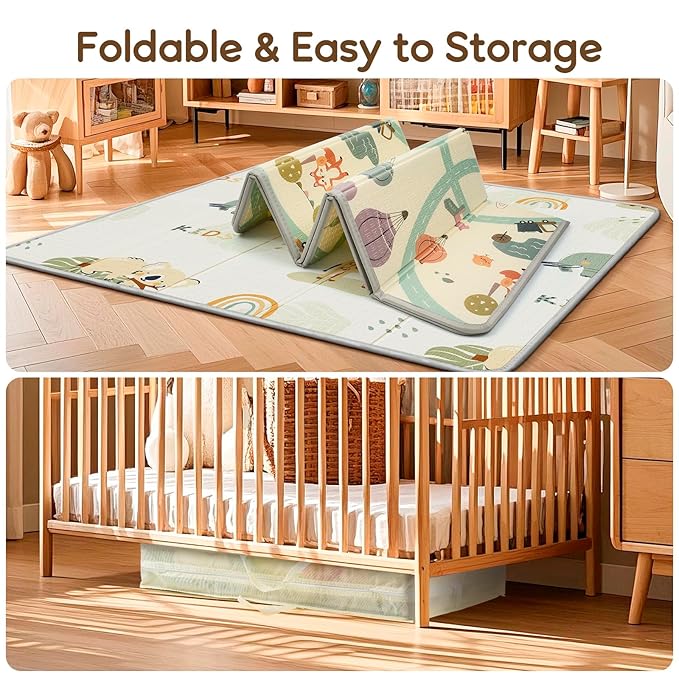 Foldable Baby Play Mat, Waterproof Playmats for Babies and Toddlers Kids, Safe Foam Playmat for Tummy Time, 50x50 Playpen Mat, Reversible Portable Baby Floor Mat for Infant, Toddler, Giraffe