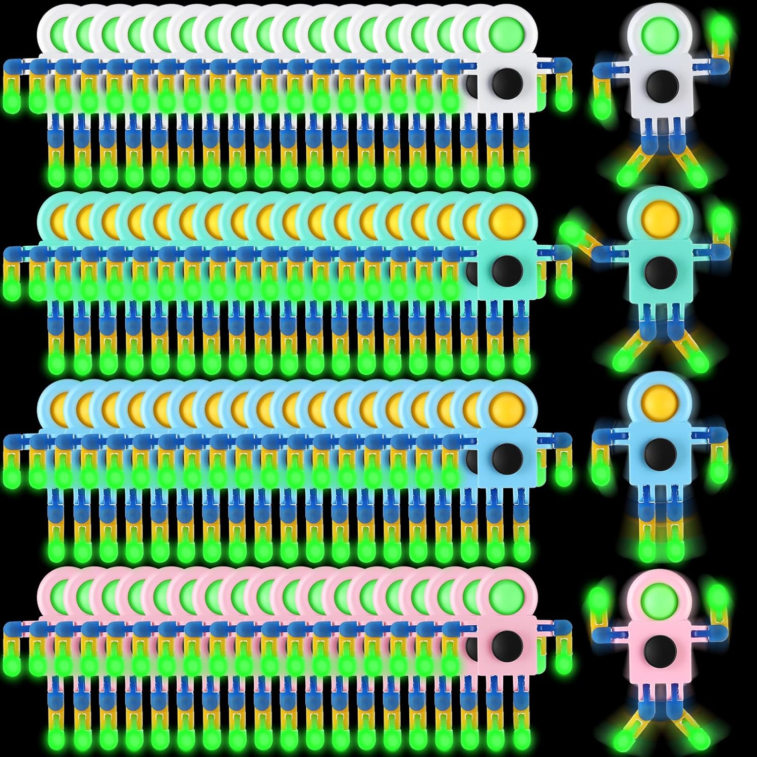72 Pcs Glow in The Dark Fidget Sensory Spinner Toys Transformable Chain Robot Fingertip Toy Sensory for Anxiety, Stress Relief ADHD Autism Pinata Goodie Bag Stuffers