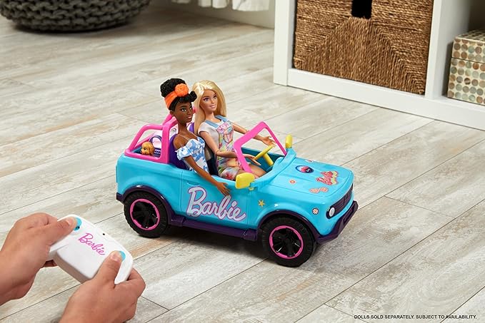 Barbie Hot Wheels RC SUV, Remote-Control Vehicle That Fits 2 Fashion Dolls & Accessories, Includes Kid-Applied Stickers for Customization