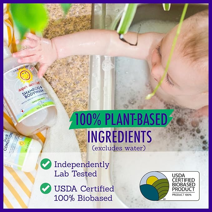 California Baby Super Sensitive Baby Shampoo + Baby Wash | 100% Plant-Based | Unscented Body Wash For Sensitive Skin | Hypoallergenic | 19 oz (2-Pack)