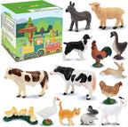 Toymany 14PCS 0.6-2.5" Tiny Farm Animal Figures Toy, Detailed Texture Farm Figurines Cake Topper, Easter Eggs Birthday Gift School Project for Kids Children Toddlers