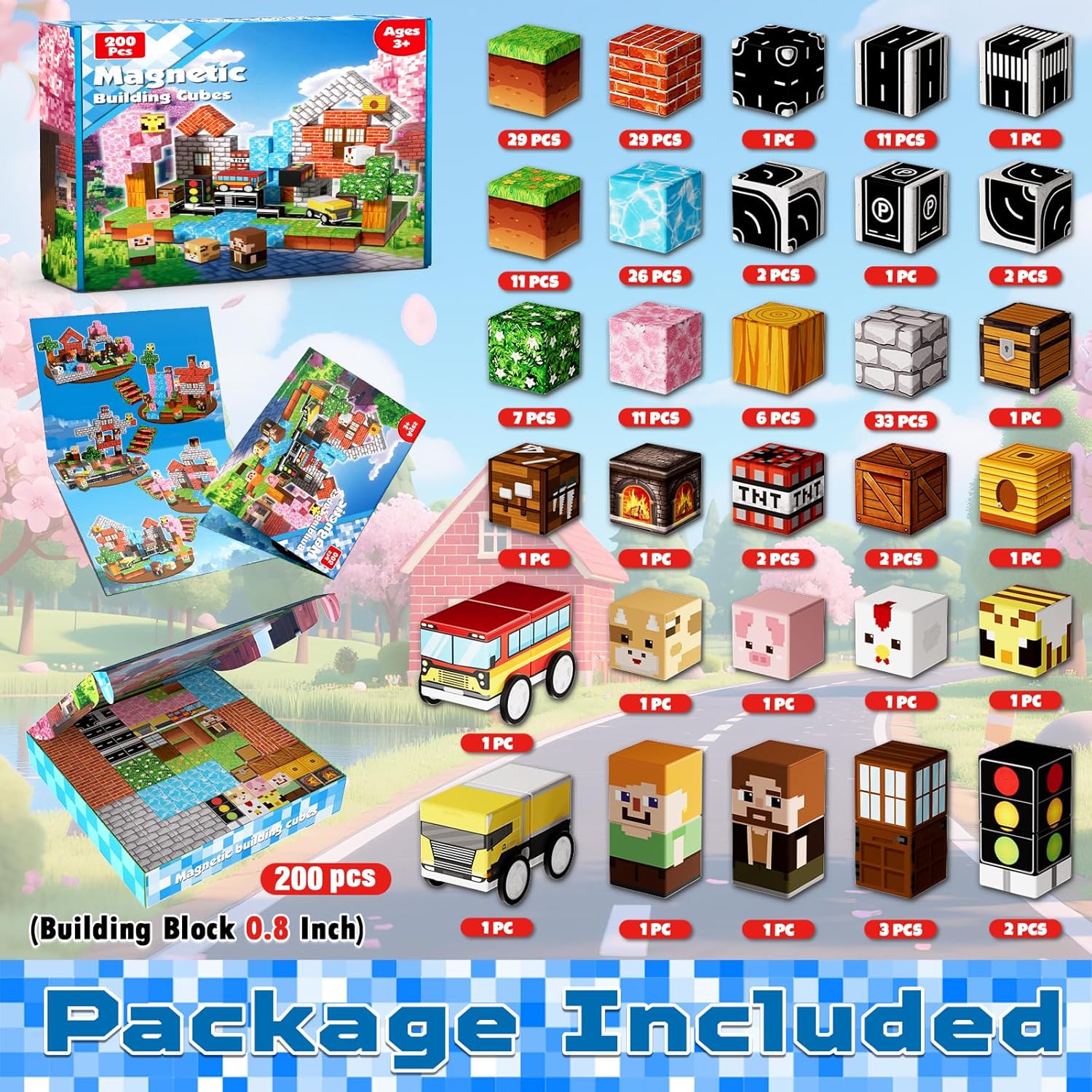 200 PCS 0.8in Magnetic Blocks - Magnet Toys & Magnetic Building Blocks Cubes, Stacking Magnets, STEM Toys for School Acitivities, Birthday Gifts for Boys Age 3+ Years Old (Theme: Forests)