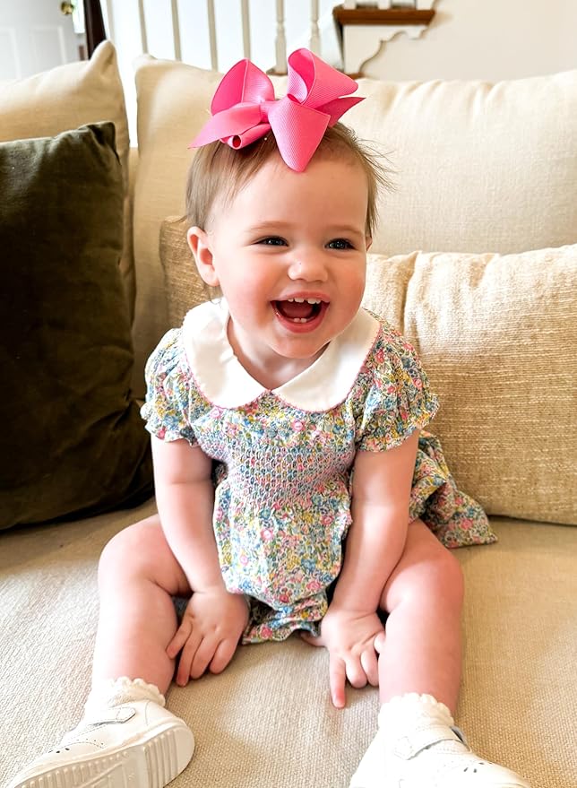 Wee Ones Baby Girls' Medium Grosgrain Hair Bow on a WeeStay Clip w/Plain Wrap - Hot Pink,One Size