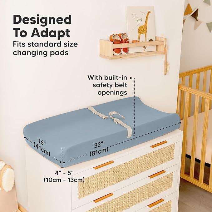 2-Pack Organic Changing Pad Covers for Girl, Boy, Neutral - 100% Cotton Changing Table Pad Cover, Soft Baby Nursery Diaper Changing Pad Sheets, Contour Changing Pads Liners, Change Pad Cover (Steel)