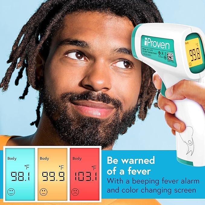 Infrared Forehead Thermometer for Adults and Infants, Touchless iProven Thermometer, 1sec Instant Accurate Readings, 3 in 1 Including Fever Alarm, Silent & Memory Mode