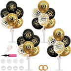 TONIFUL 4 Set Black Gold Balloon Stand Kit for Birthday Decorations for 60th,Balloon Centerpieces for Table Party Decorations Cheers to 60 Years Old Birthday for Men and Women