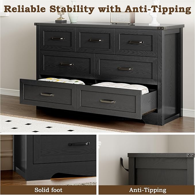 7-Drawer Dresser for Bedroom, Modern Wooden Chest of Drawers with Metal Handles, Anti-Tipping Design, Sturdy and Stable Storage Organizer for Living Room, Entryway, Home Office