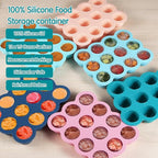 Baby Food Storage 12 x 1.5OZ Silicone Freezer Tray with Lid, Food Grade Silicone Containers for Purees & Vegetables Teal Blue