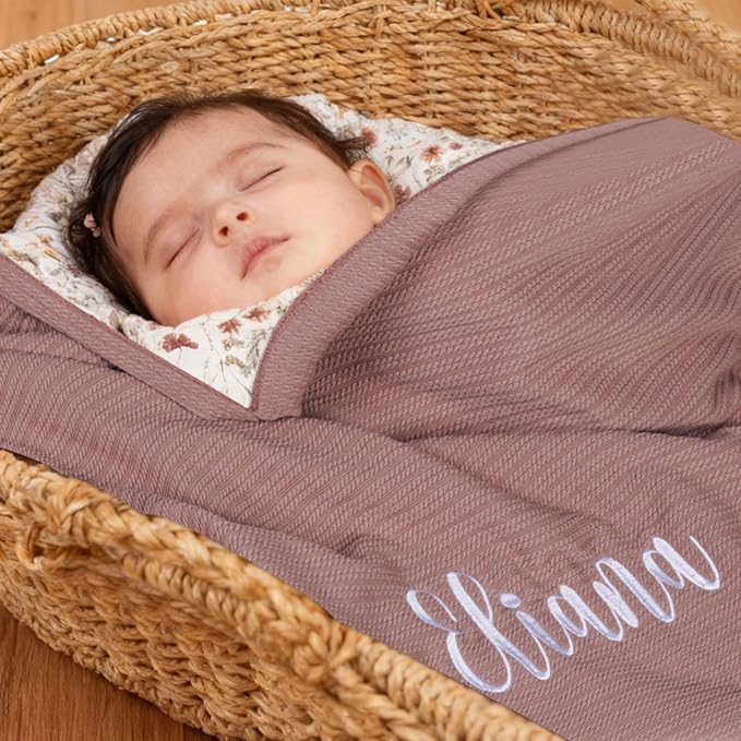 Personalized Baby Blanket with Name – Custom Knit Blanket, 27x40in Floral Embroidered Nursery Blanket for Girls – Customized Baby Blanket, Soft Newborn Gift & Custom Baby Gifts (Baby Brown)