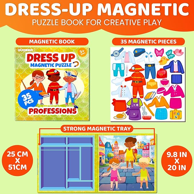 QUOKKA Magnetic Dress-Up Dolls for Girls Boys with 35 Magnetic Pieces - Creative Magnetic Play Set for Home or Travel - Perfect Magnetic Paper Dolls for Ages 3+, Boost Storytelling with Professions