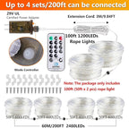 100ft 1200 LED Rope Lights Outdoor, Connectable Warm White Rope Lights Plug in, Outdoor String Lights Waterproof Decorative Lighting for Deck Patio Backyard Garden Pool Camping Room Indoor Décor