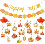 Happy Fall Party Decorations, with Pre-strung Pumpkin Banners and Hanging Swirls, Thanksgiving Hanging Decorations, Autumn Pumpkin Decorations for Home Indoor Fall Thanksgiving Party
